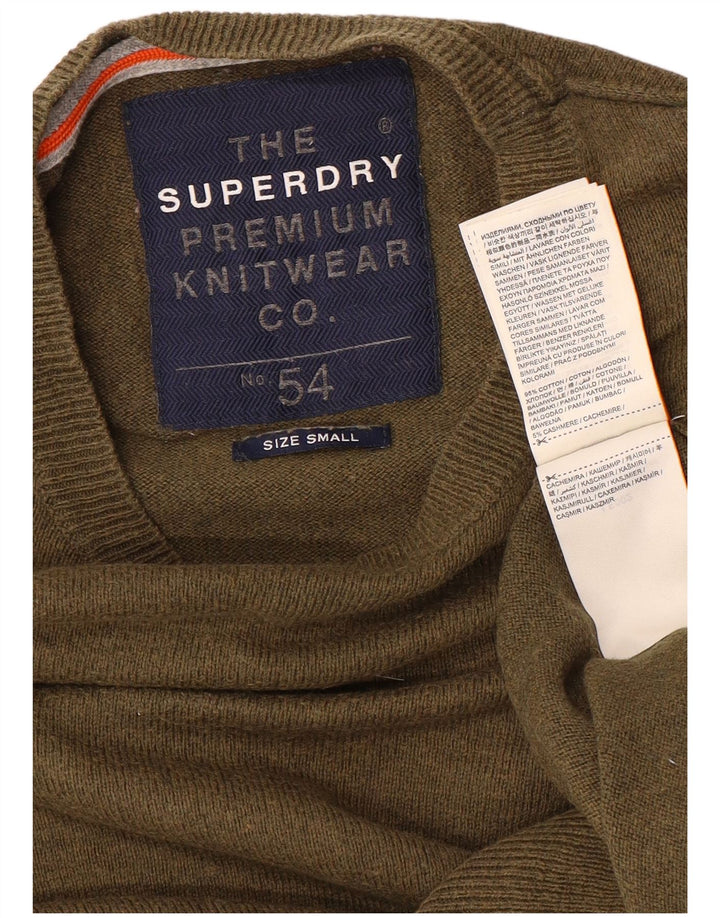 Мужской джемпер с круглым вырезом Superdry, маленький хлопковый свитер цвета хаки