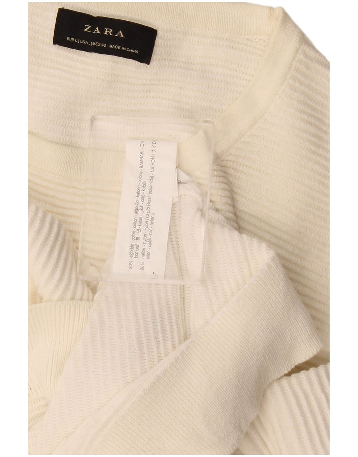 Мужской джемпер с круглым вырезом Zara большого размера из хлопка белого цвета