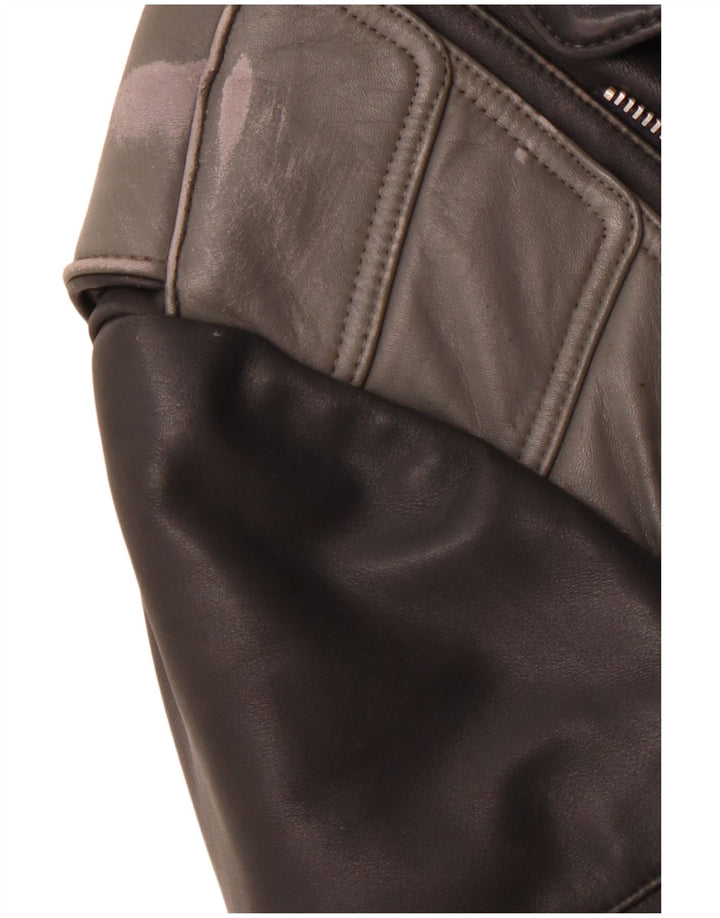 Мужская кожаная байкерская куртка MQP UK 46 3XL, черная кожа с цветными блоками