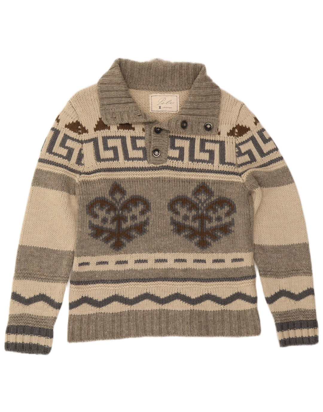 Винтажный мужской джемпер на пуговицах IT 50, средний серый цвет Fair Isle