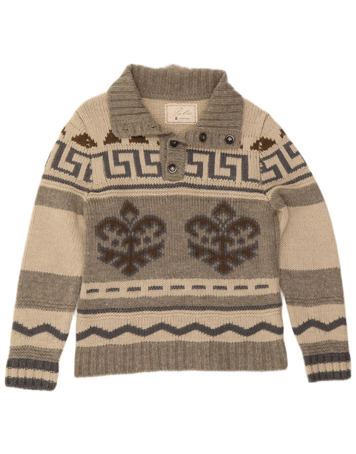Винтажный мужской джемпер на пуговицах IT 50, средний серый цвет Fair Isle