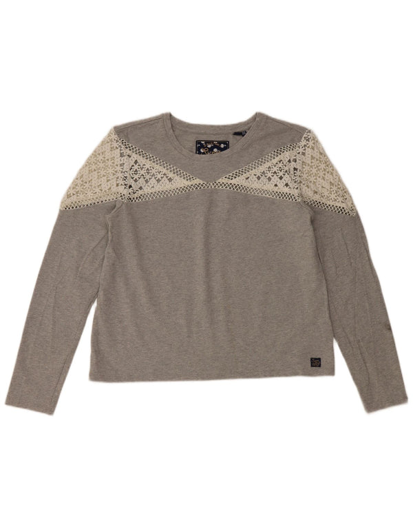 Женский топ Superdry с длинным рукавом UK 12, хлопок среднего серого цвета
