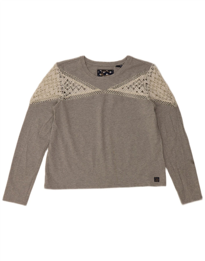 Женский топ Superdry с длинным рукавом UK 12, хлопок среднего серого цвета