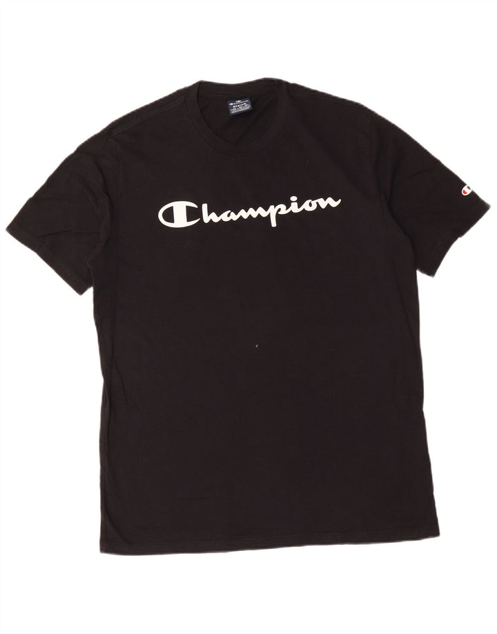 Мужская футболка с рисунком Champion, топ среднего размера, черный хлопок