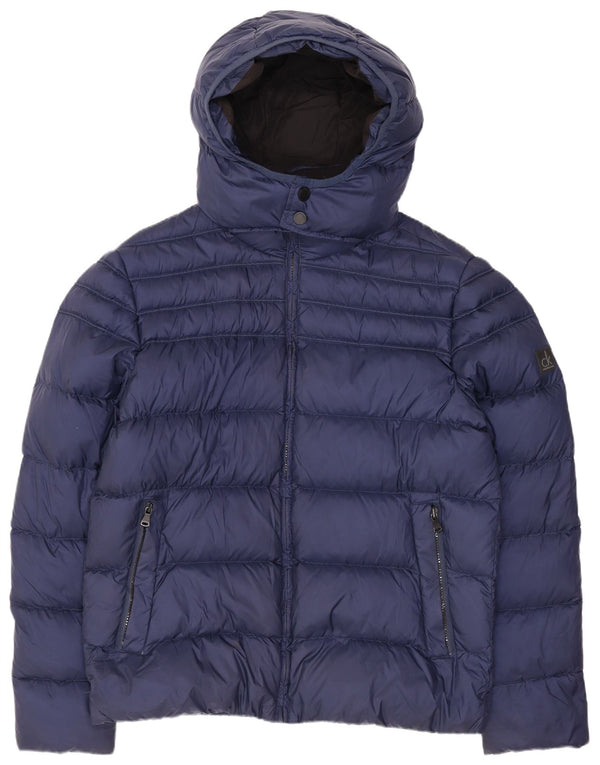 CALVIN KLEIN JEANS Мужская стеганая куртка с капюшоном UK 40, большая темно-синяя нейлоновая куртка