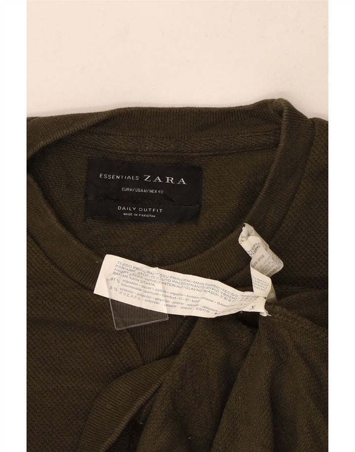 Мужской джемпер с круглым вырезом Zara, хлопковый свитер среднего цвета хаки