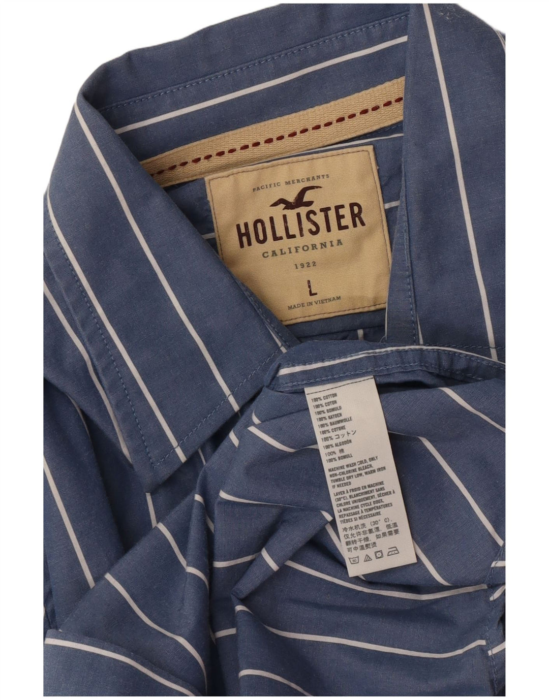 Мужская рубашка Hollister из хлопка в большую синюю полоску