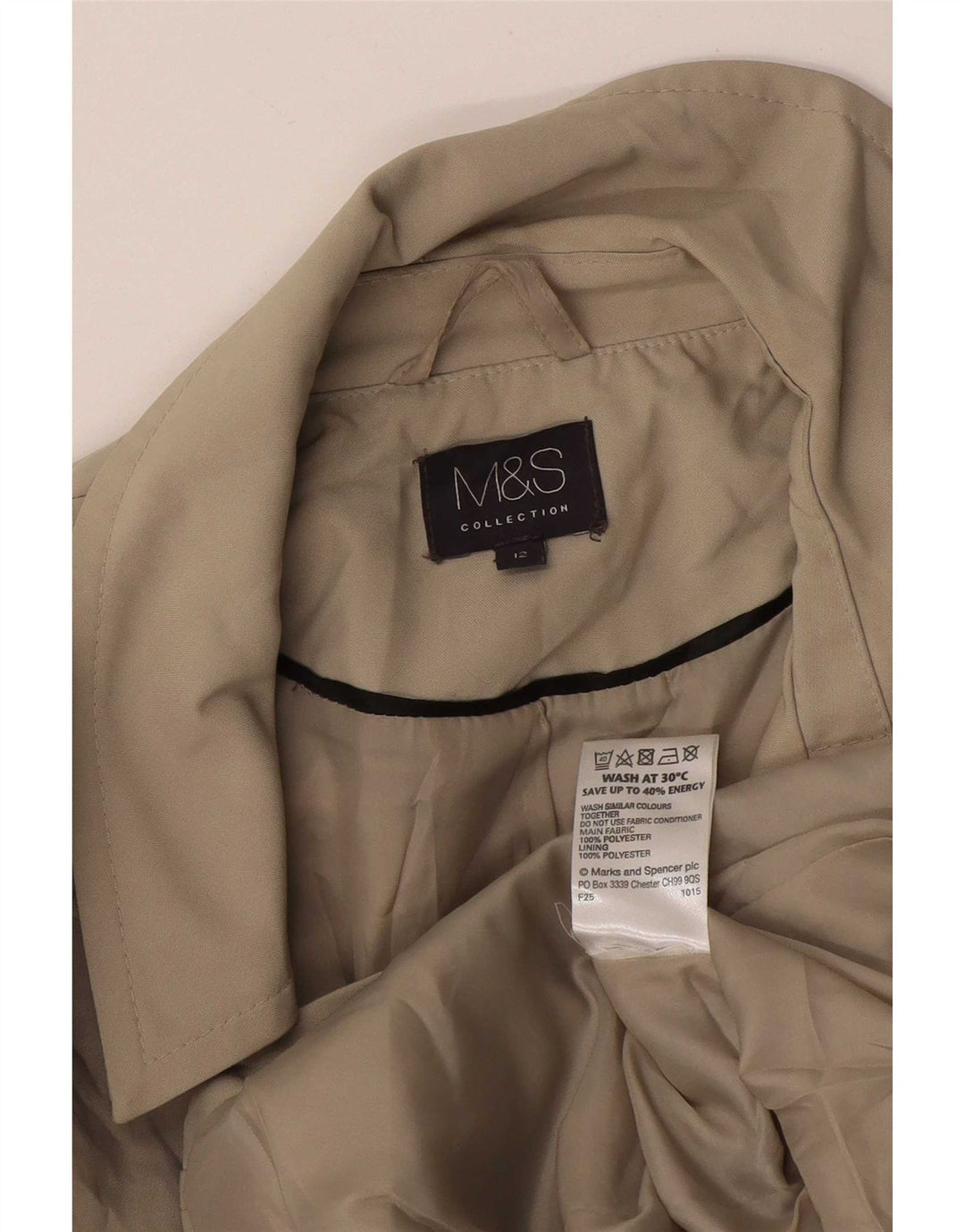 Женский короткий тренч Marks & Spencer UK 12, средний бежевый, полиэстер
