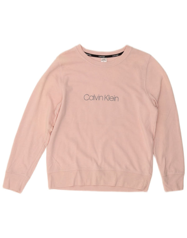 CALVIN KLEIN Womens Graphic Sweatshirt Jumper UK 14 Medium Pink Cotton