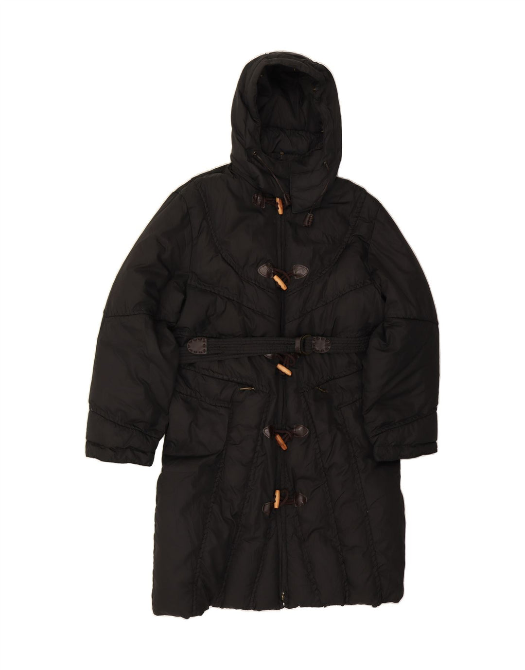VINTAGE Womens Hooded Padded Coat UK 16 Large Black Polyester Vintage Vintage and Second-Hand Vintage from Messina Hembry 