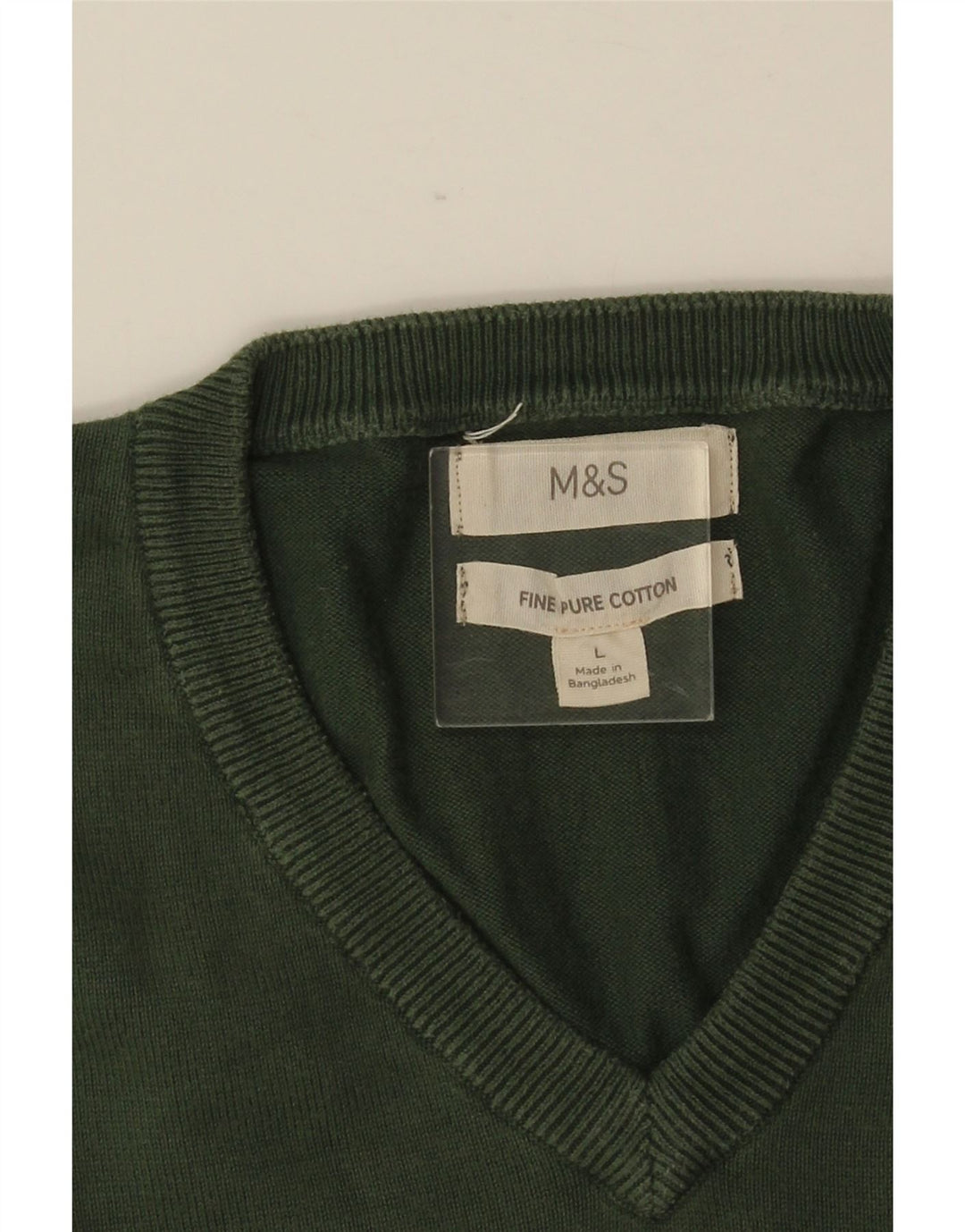 Мужской джемпер с v-образным вырезом MARKS & SPENCER, большой зеленый хлопковый свитер