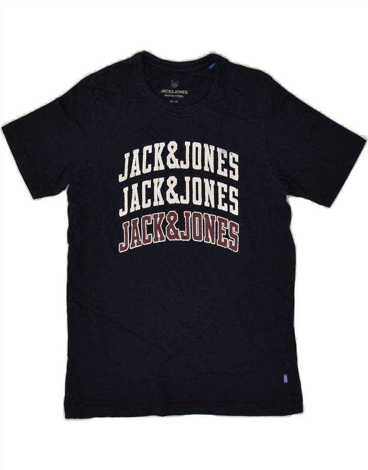 JACK & JONES Boys Graphic T-Shirt Top 11-12 Years Navy Blue Cotton | Vintage Jack & Jones | Thrift | Second-Hand Jack & Jones | Used Clothing | Messina Hembry 