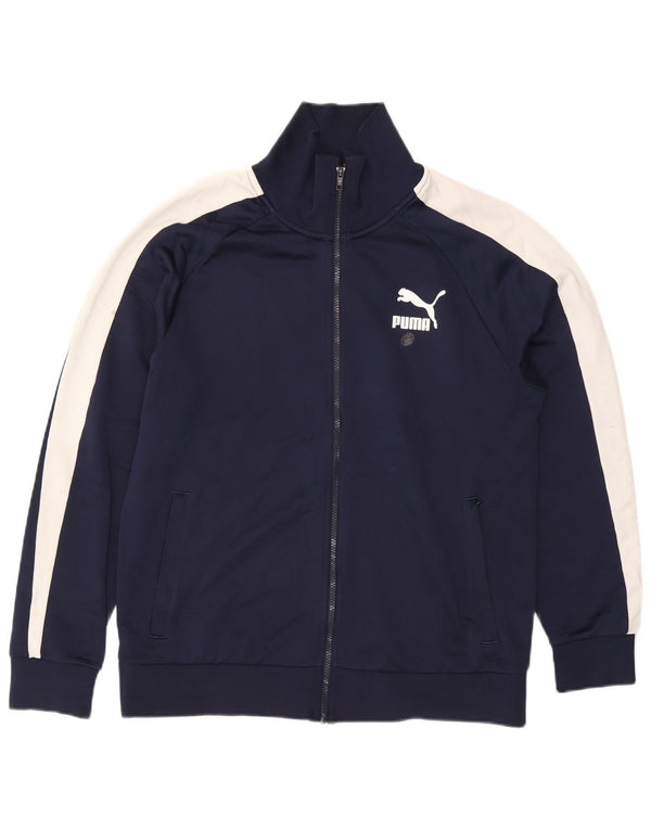PUMA Mens Tracksuit Top Jacket Large Navy Blue Colourblock Polyester