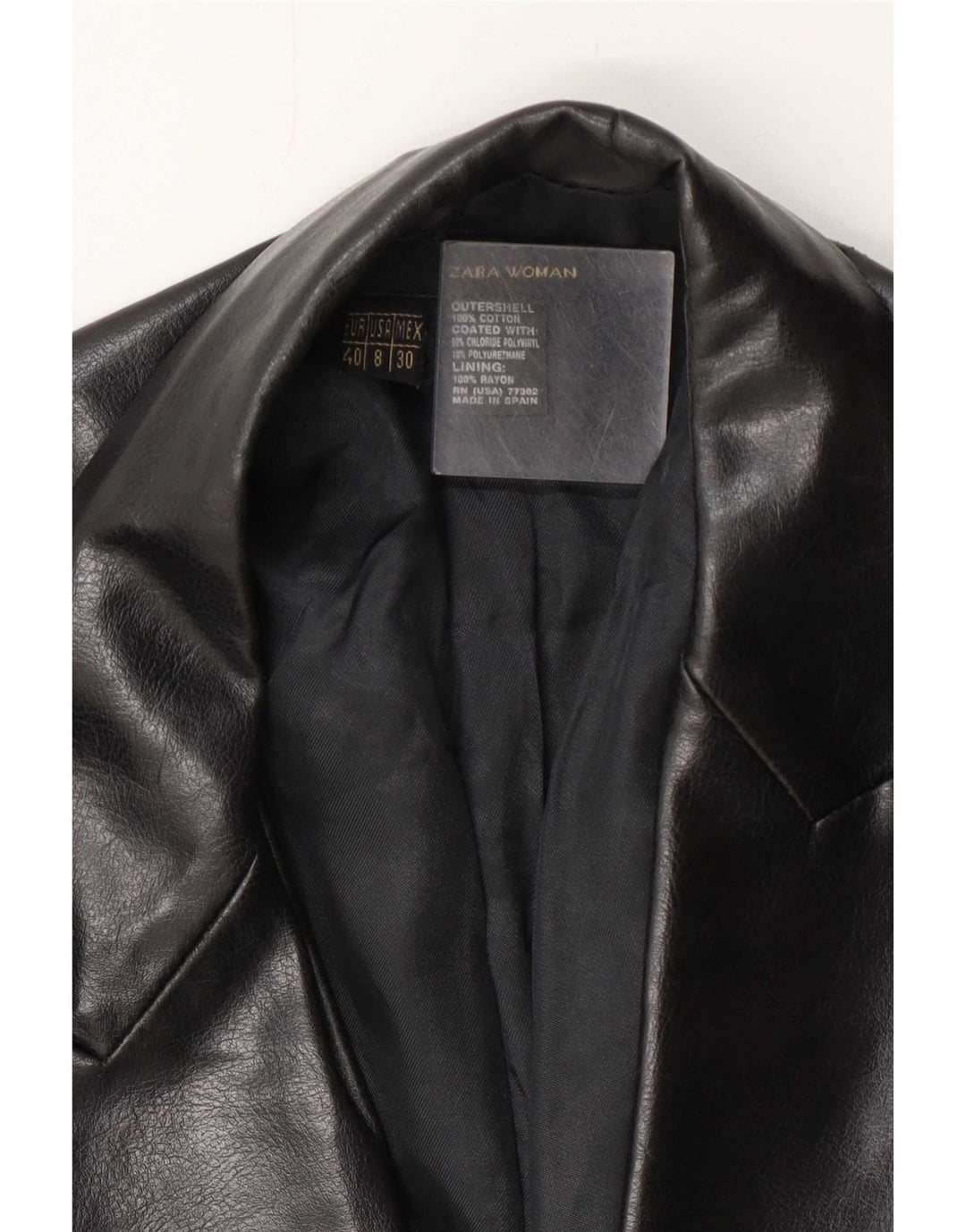 Женский пиджак из искусственной кожи на 1 пуговице Zara EU 40, средний черный хлопок