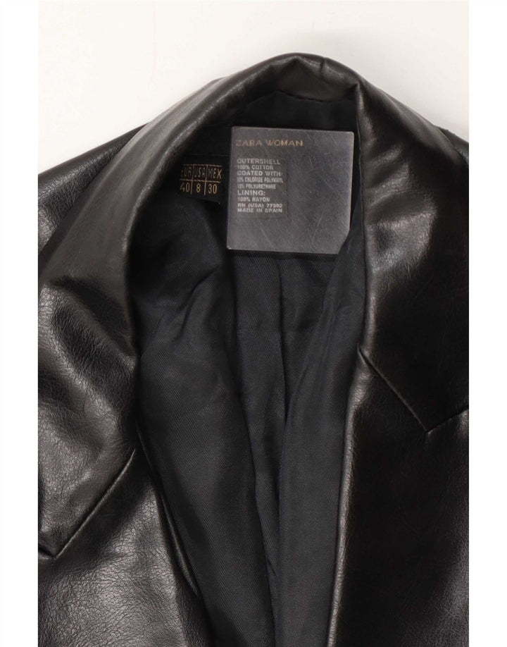 Женский пиджак из искусственной кожи на 1 пуговице Zara EU 40, средний черный хлопок