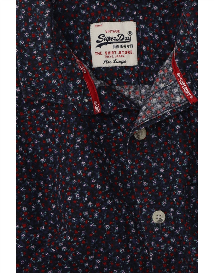 SUPERDRY Мужская рубашка, большая темно-синяя с цветочным принтом