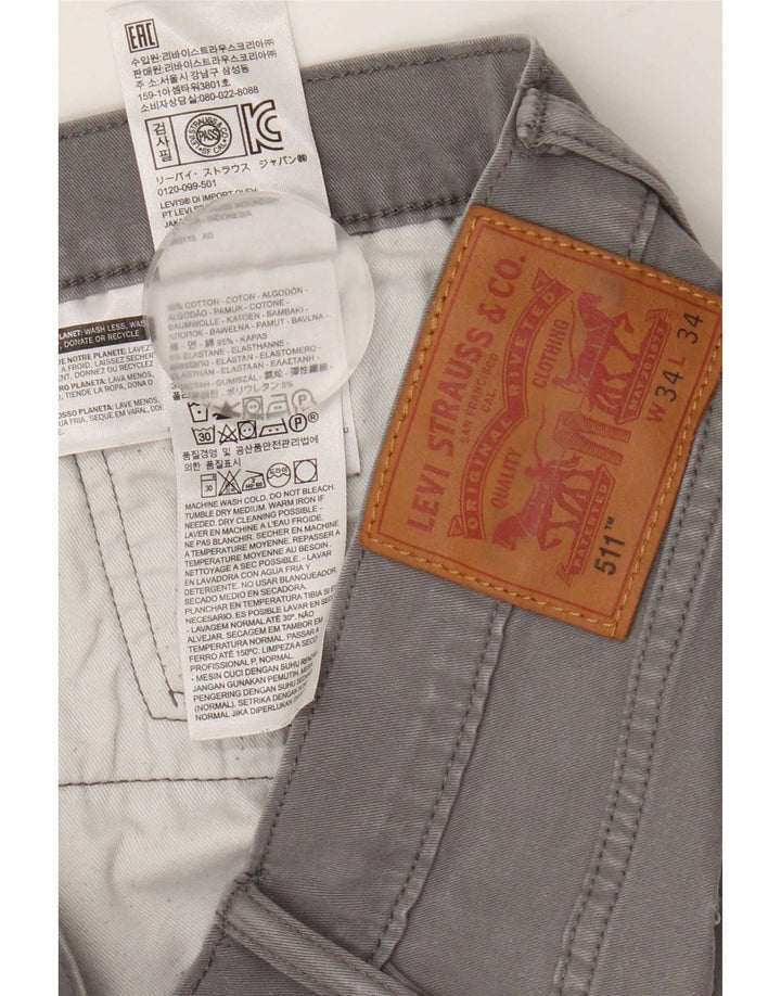 Мужские джинсы Levi's 511 Slim W34 L34 Серые хлопковые