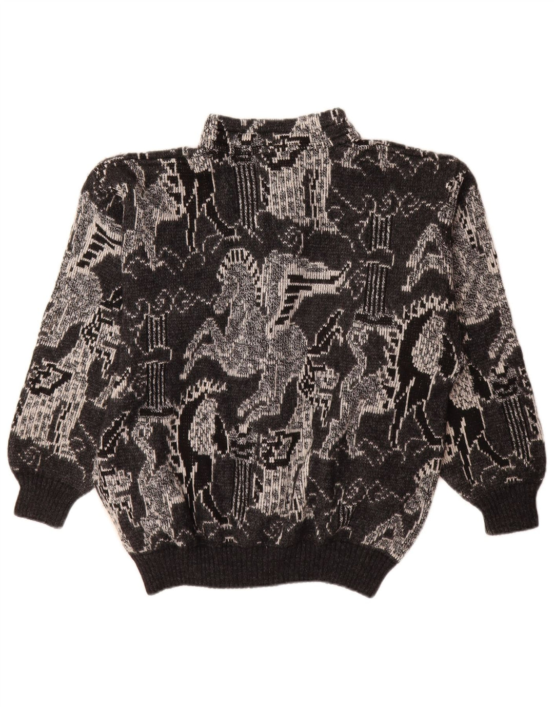 Винтажный женский кардиган-свитер UK 18 XL, черный шерстяной геометрический узор