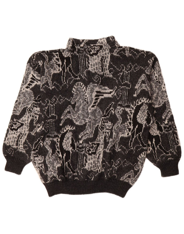 Винтажный женский кардиган-свитер UK 18 XL, черный шерстяной геометрический узор