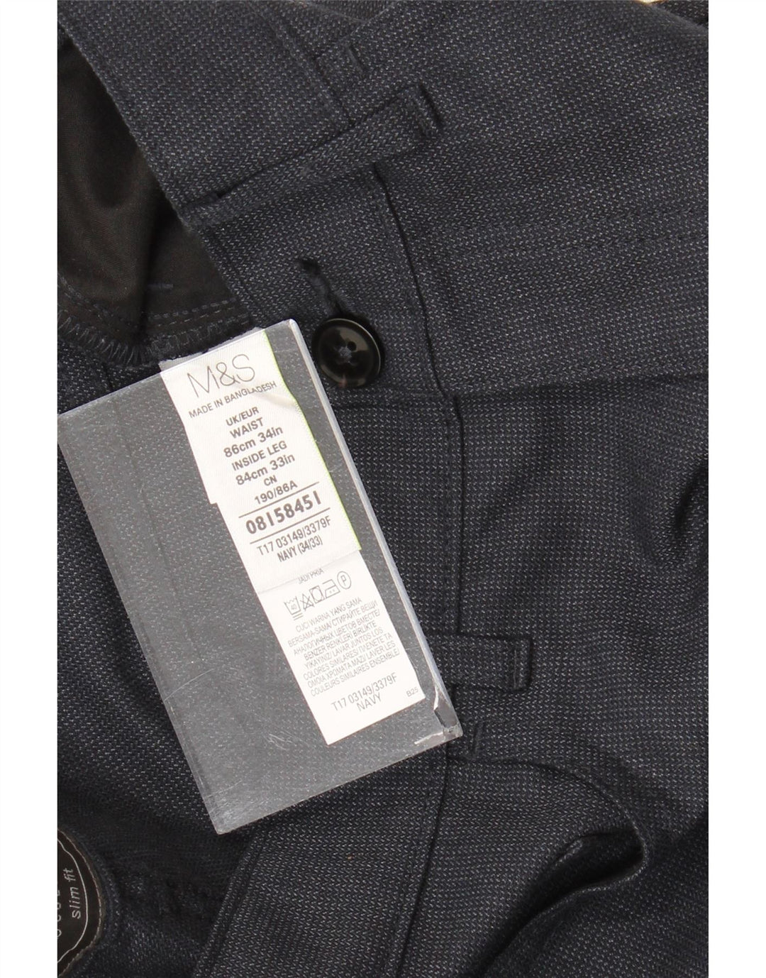 Мужские прямые костюмные брюки Marks & Spencer W34 L33 темно-синие из полиэстера