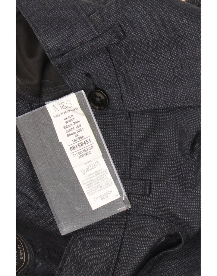 Мужские прямые костюмные брюки Marks & Spencer W34 L33 темно-синие из полиэстера