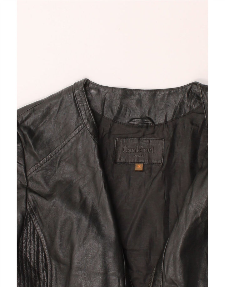 CONBIPEL Womens Leather Jacket IT 46 Large Black Leather Vintage Conbipel and Second-Hand Conbipel from Messina Hembry 