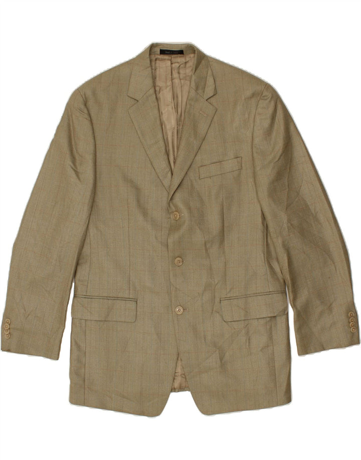 MICHAEL KORS Mens 3 Button Blazer Jacket UK 40 Large Beige Check Silk Vintage Michael Kors and Second-Hand Michael Kors from Messina Hembry 