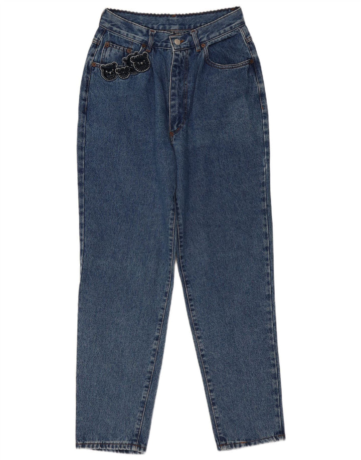 Винтажные женские зауженные джинсы с высокой талией W32 L30, синие хлопковые