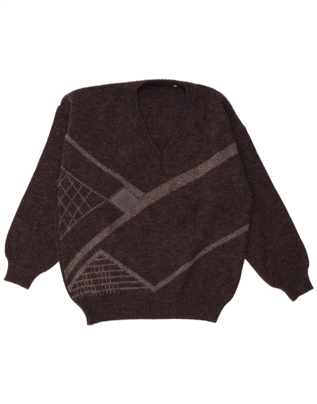 Винтажный мужской джемпер с v-образным вырезом IT 52, большой серый акрил с геометрическим рисунком