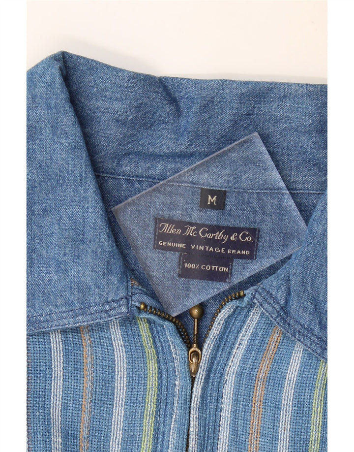 VINTAGE Мужская свободная рубашка-пуловер с короткими рукавами среднего синего цвета в полоску