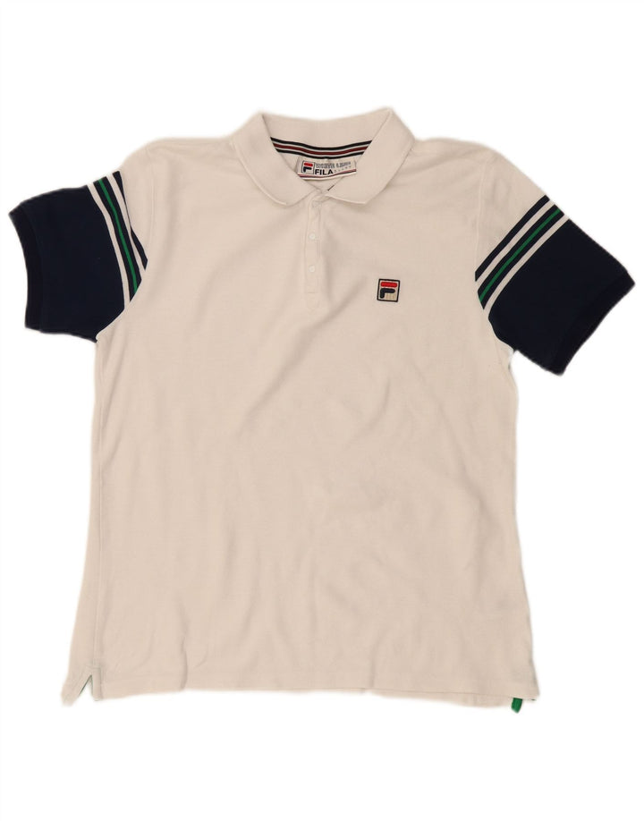 FILA Mens Polo Shirt Medium White Colourblock Cotton