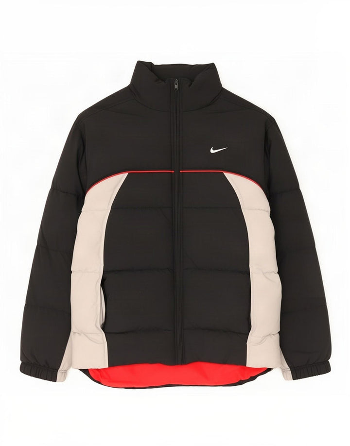 Мужская утепленная куртка с графическим рисунком Nike UK 36/38, маленькая черная, нейлон с цветными блоками