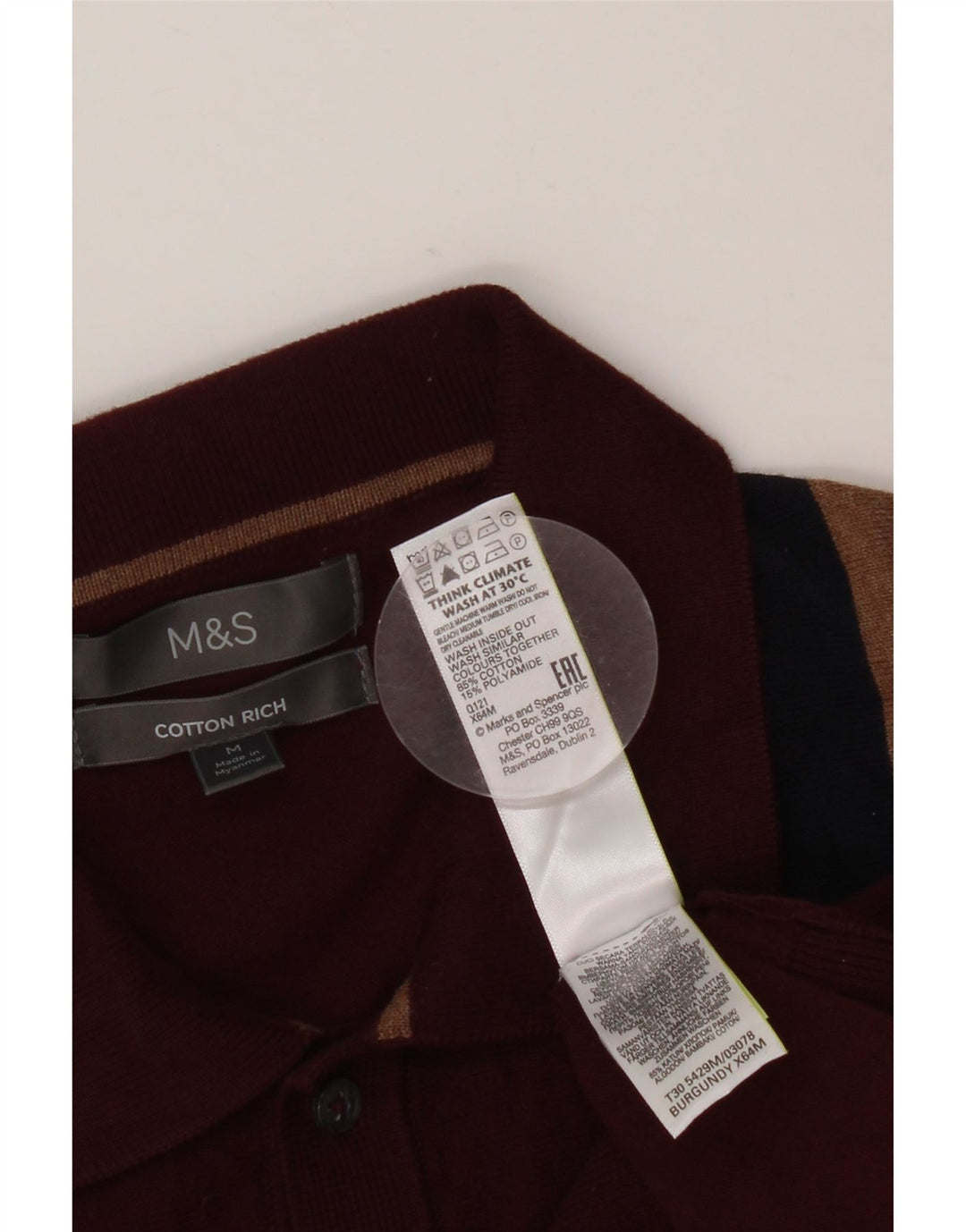 Мужской джемпер с воротником-поло MARKS & SPENCER среднего бордового цвета с цветными блоками