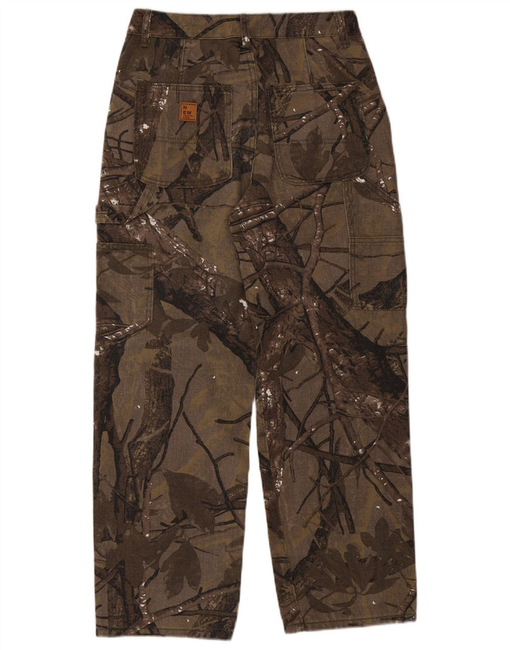 ВИНТАЖНЫЕ мужские прямые брюки карго среднего размера W30 L27 коричневые с цветочным принтом