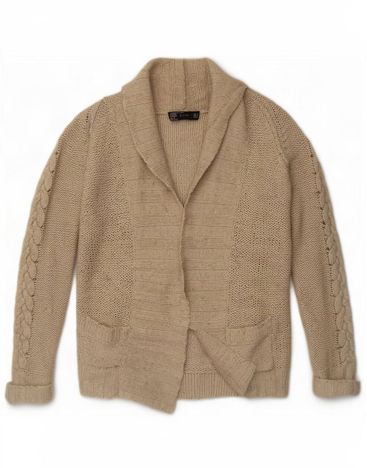 Женский открытый кардиган Zara UK 10, маленький размер, бежевый нейлон