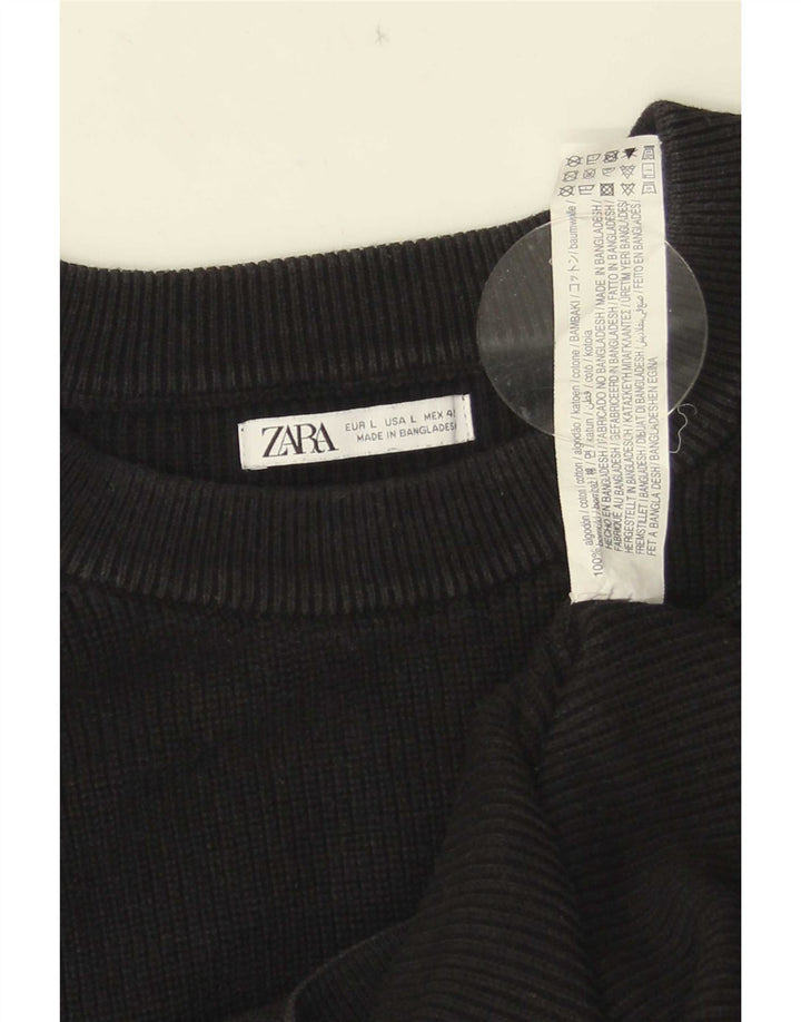 Мужской джемпер с вырезом лодочкой Zara, большой черный хлопковый свитер
