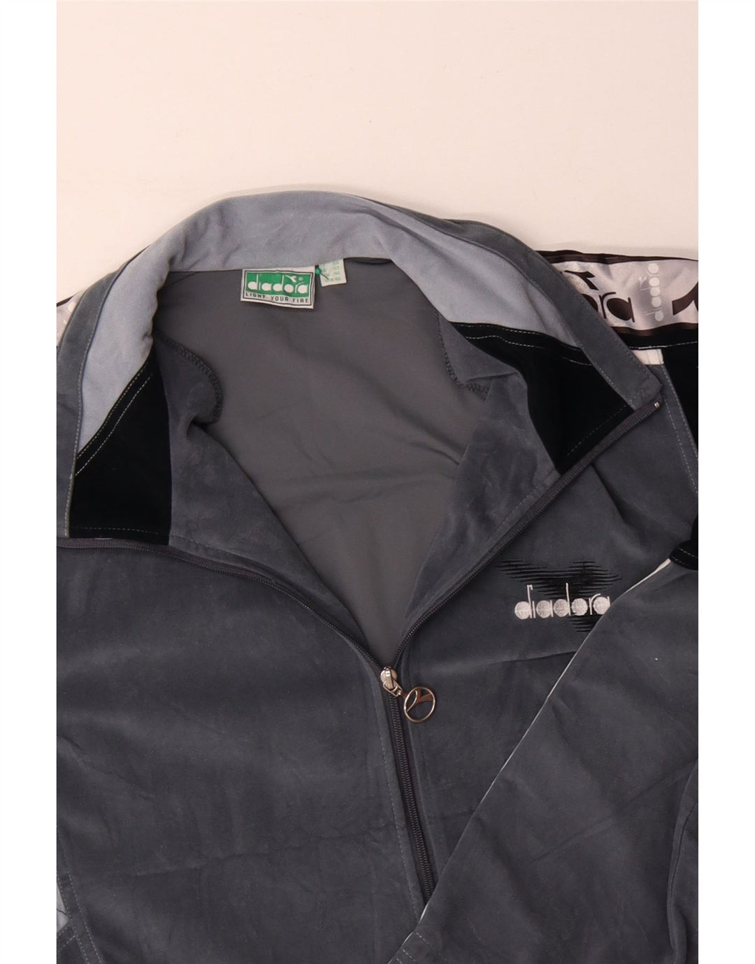 Мужской велюровый спортивный костюм DIADORA с графическим рисунком, Великобритания, 46 XL, серый с цветными блоками