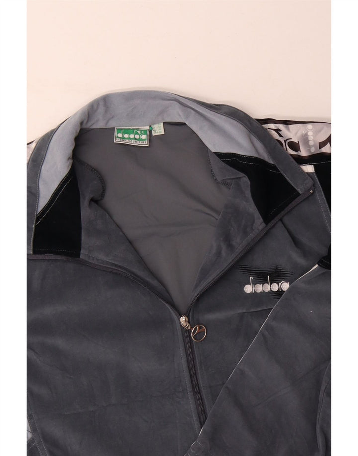 Мужской велюровый спортивный костюм DIADORA с графическим рисунком, Великобритания, 46 XL, серый с цветными блоками