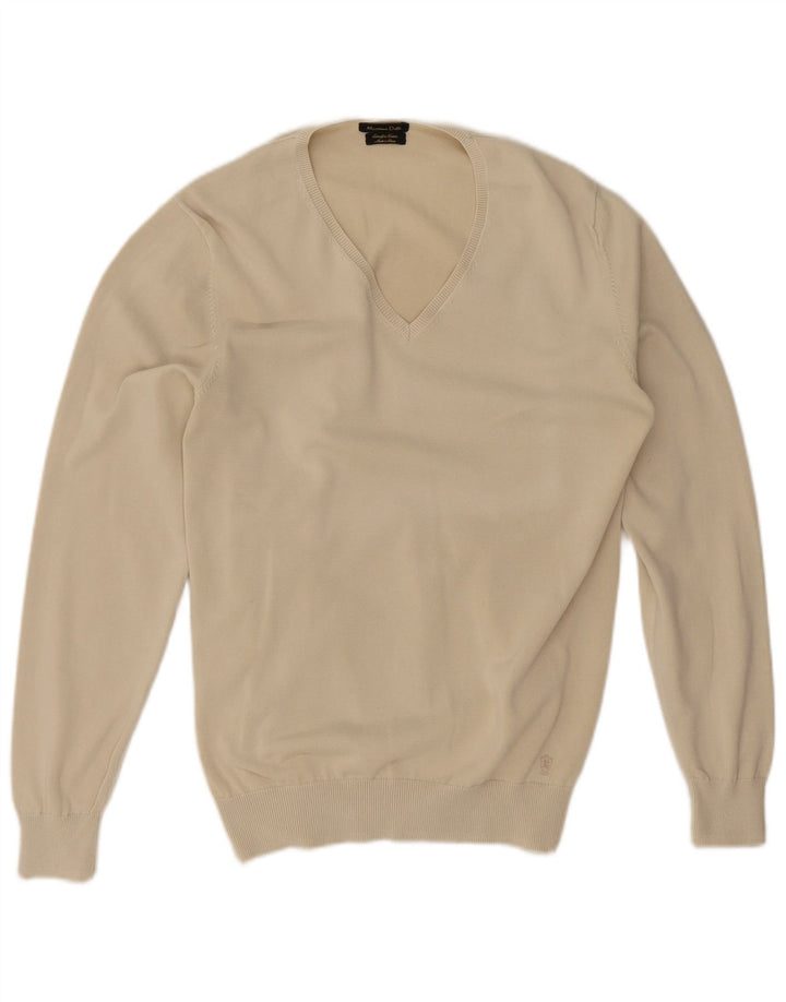 Мужской джемпер с v-образным вырезом Massimo Dutti, средний бежевый, хлопок
