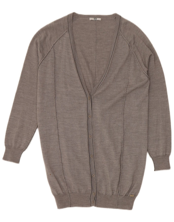 ICEBERG Женский удлиненный кардиган-свитер UK 14, шерсть среднего серого цвета