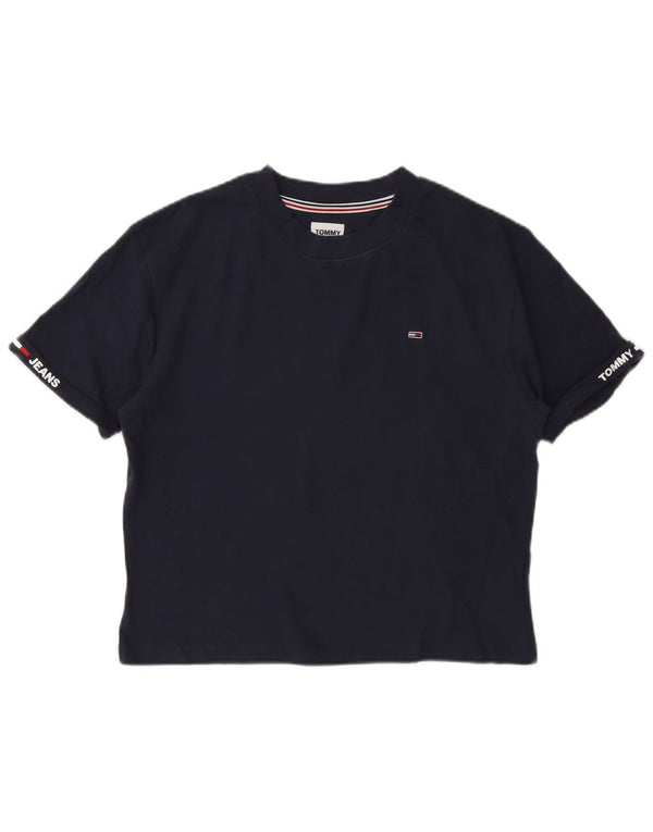 Женская футболка с рисунком Tommy Hilfiger Top UK 10, маленькая, темно-синяя, хлопковая