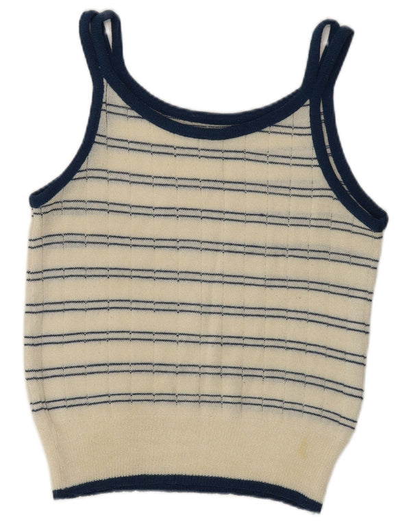 Винтажный женский укороченный вязаный топ на бретельках, Великобритания, 10 маленьких размеров, в белую полоску