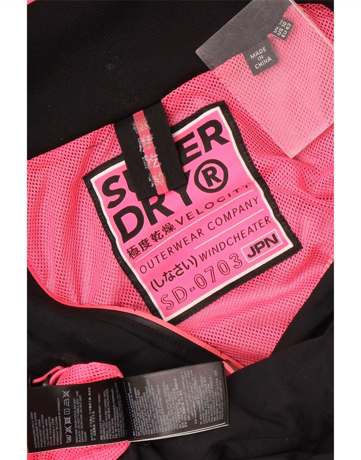 Женская дождевик с капюшоном Superdry UK 14, большой черный нейлон