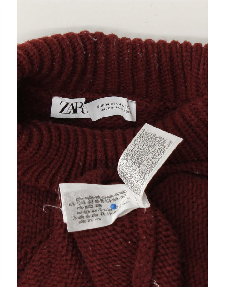 Женский свободный джемпер с высоким воротником Zara UK 14, средний бордовый цвет