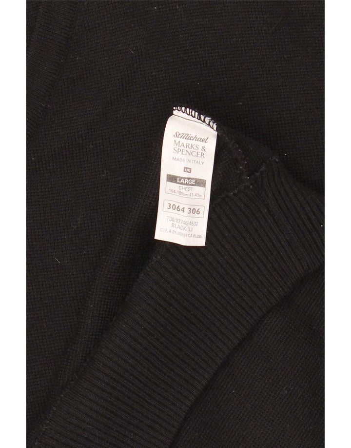 Мужской джемпер с v-образным вырезом Marks & Spencer, большой черный шерстяной полосатый свитер