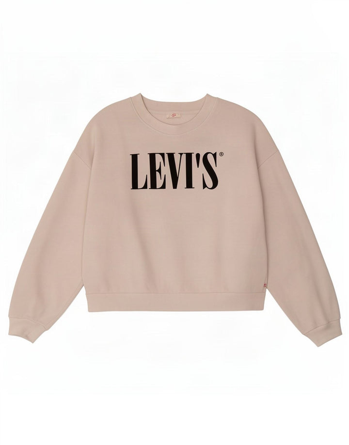 Женский укороченный свитшот оверсайз с рисунком Levi's, Великобритания 14, средний белый