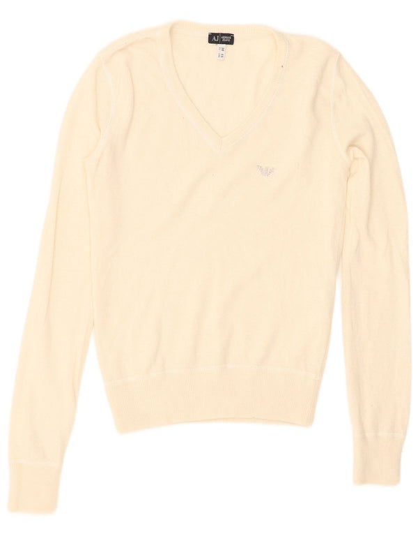 Женский джемпер с v-образным вырезом Armani Jeans UK 4 XS Off White Viscose