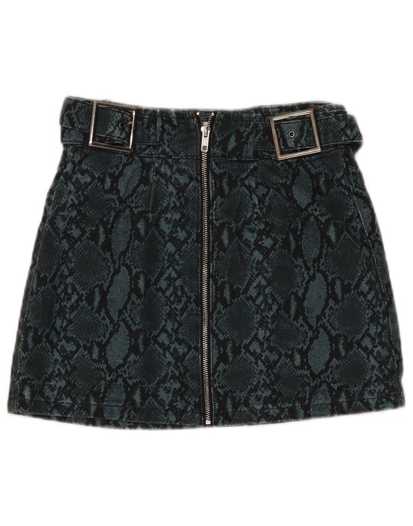 Женская мини-юбка Topshop UK 8, маленькая W25, зеленый хлопок с животным принтом