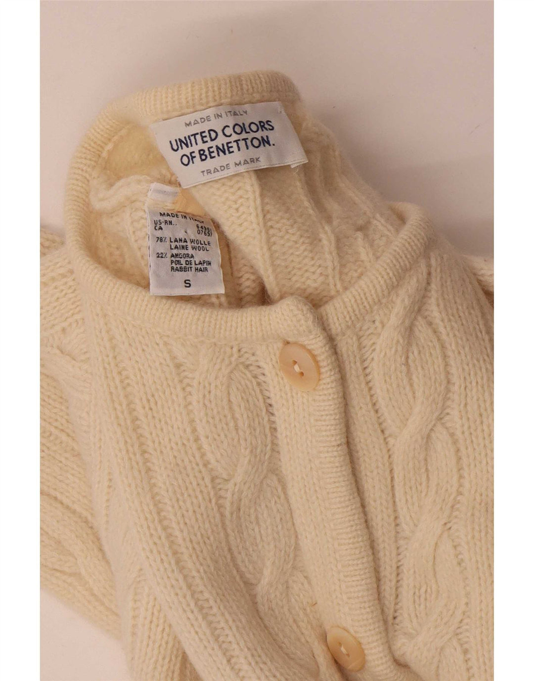 Женский свитер-кардиган оверсайз Benetton UK 10, маленький, из шерсти белого цвета
