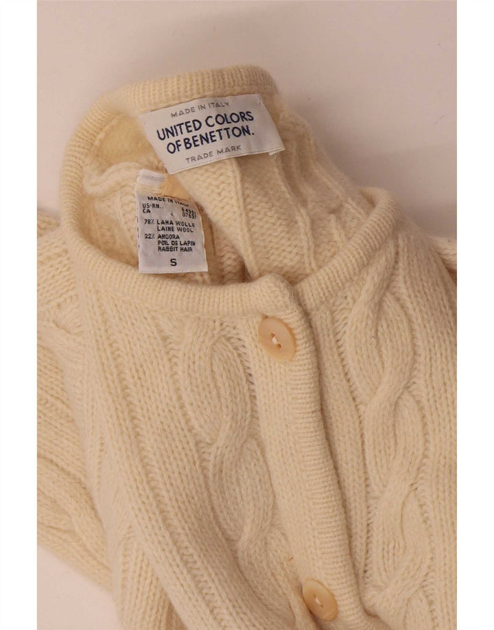 Женский свитер-кардиган оверсайз Benetton UK 10, маленький, из шерсти белого цвета